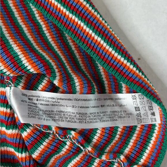 ZARA Striped Knit Baby Doll Mini Dress Sz S Boho Beachy Resort Y2K Swim Coverup - Picture 5 of 7